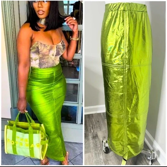 SHEIN Metallic Green Maxi Skirt- PRELOVED - LARGE - Picture 1 of 7
